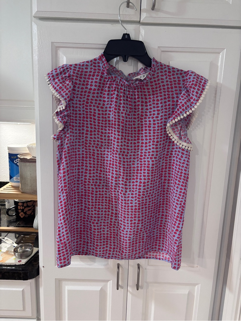 THML Pink & Magenta Dot Ruffle Sleeve top